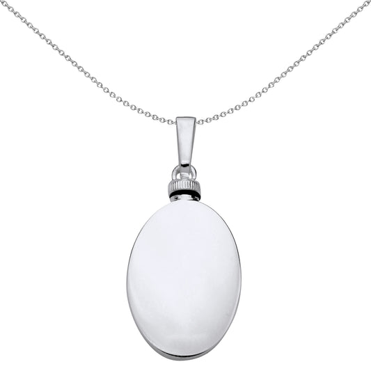 Unisex Silver  Oval Keepsake Cremation Urn Pendant Necklace 18" - GVP687