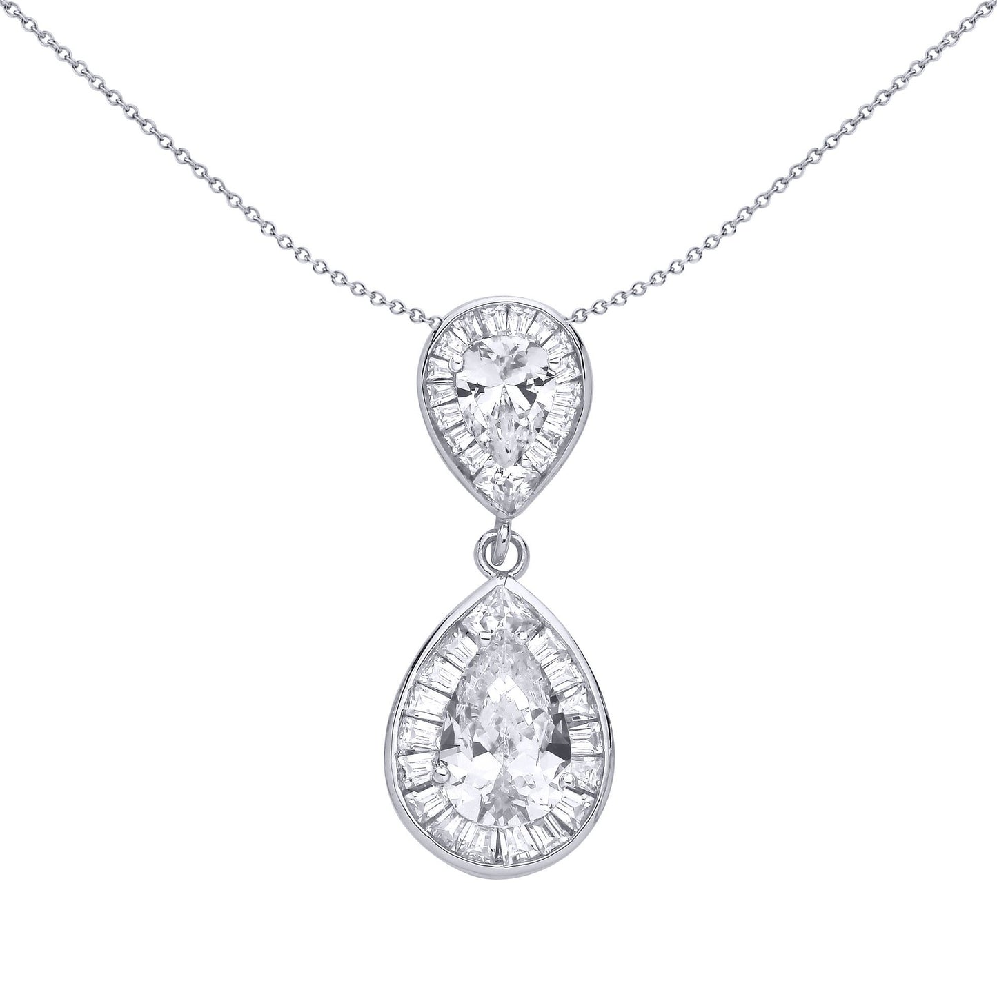 Silver  Pear Square CZ Radiant Sunburst Reflected Teardrop Pendant - GVP690
