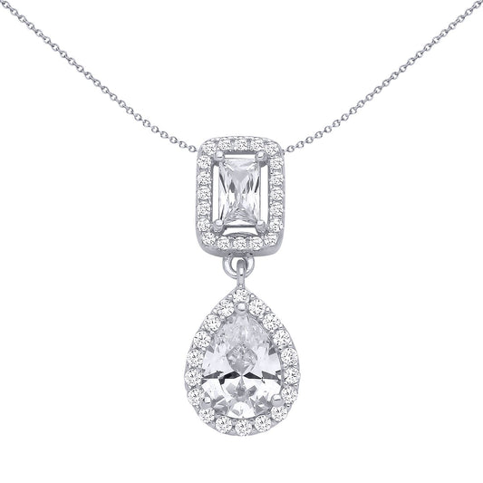 Silver  Pear Radiant CZ Toi et Moi Halo Pendant Necklace - GVP691