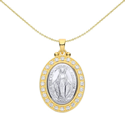 Sterling Silver 2 Tone Y&W, CZ Miraculous Madonna Pendant - GVP693