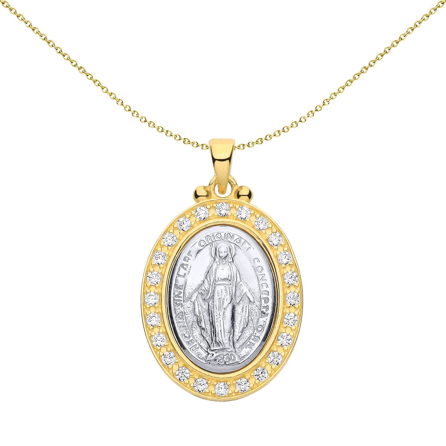 Sterling Silver 2 Tone Y&W, CZ Miraculous Madonna Pendant - GVP693