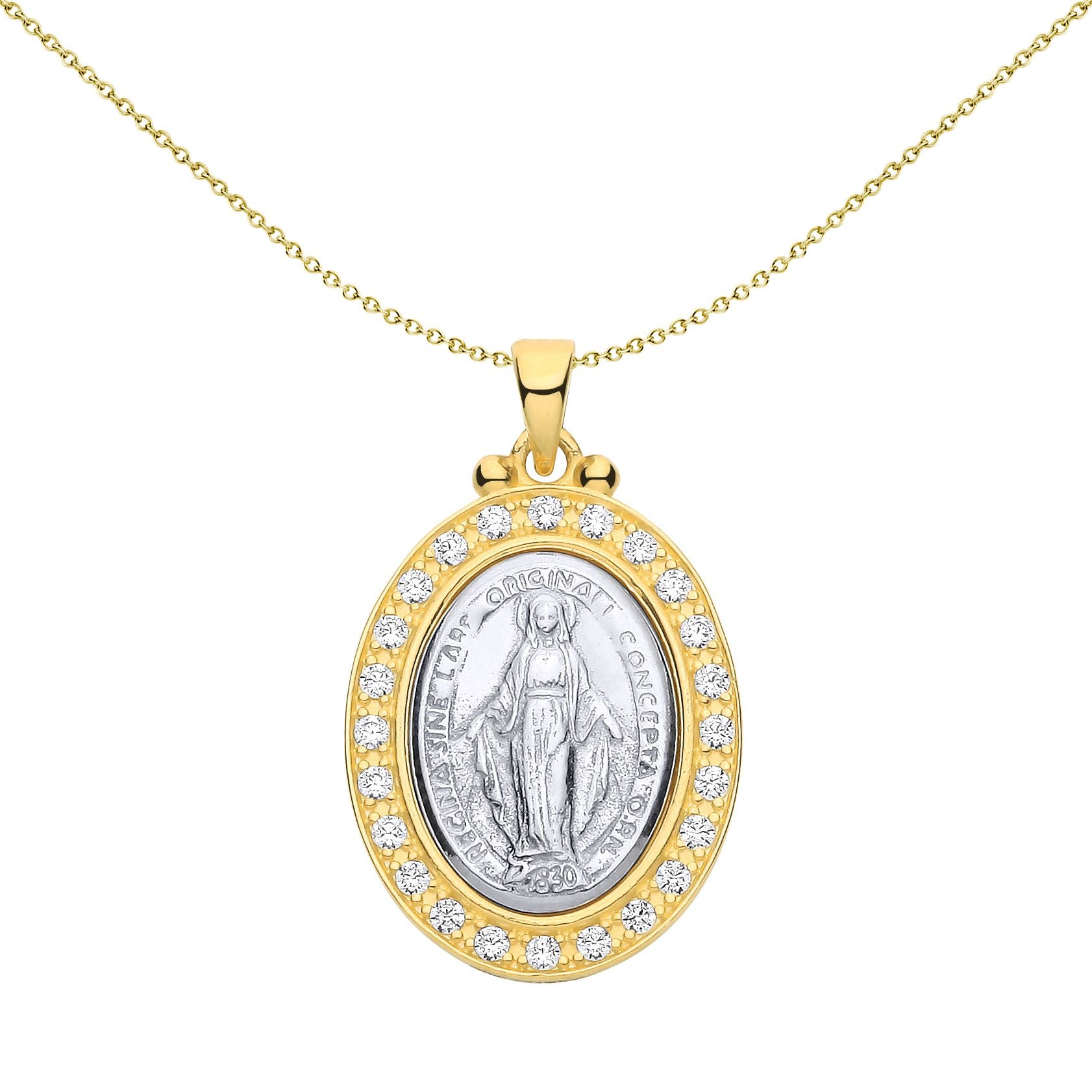 Sterling Silver 2 Tone Y&W, CZ Miraculous Madonna Pendant - GVP693