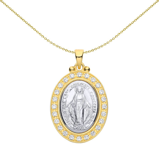 Sterling Silver 2 Tone Y&W, CZ Miraculous Madonna Pendant - GVP693