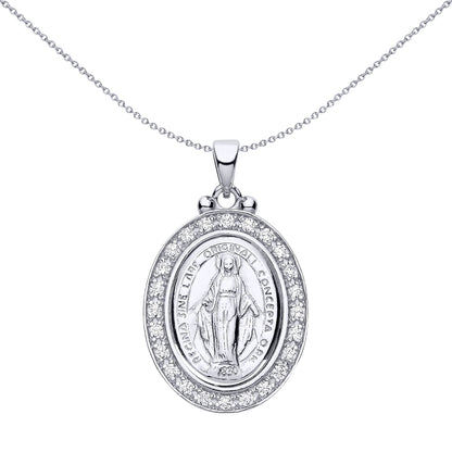 Sterling Silver CZ Miraculous Madonna Pendant - GVP694