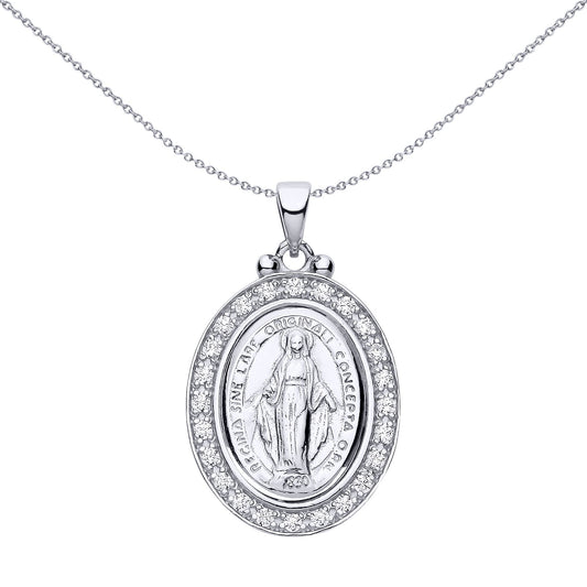 Sterling Silver CZ Miraculous Madonna Pendant - GVP694