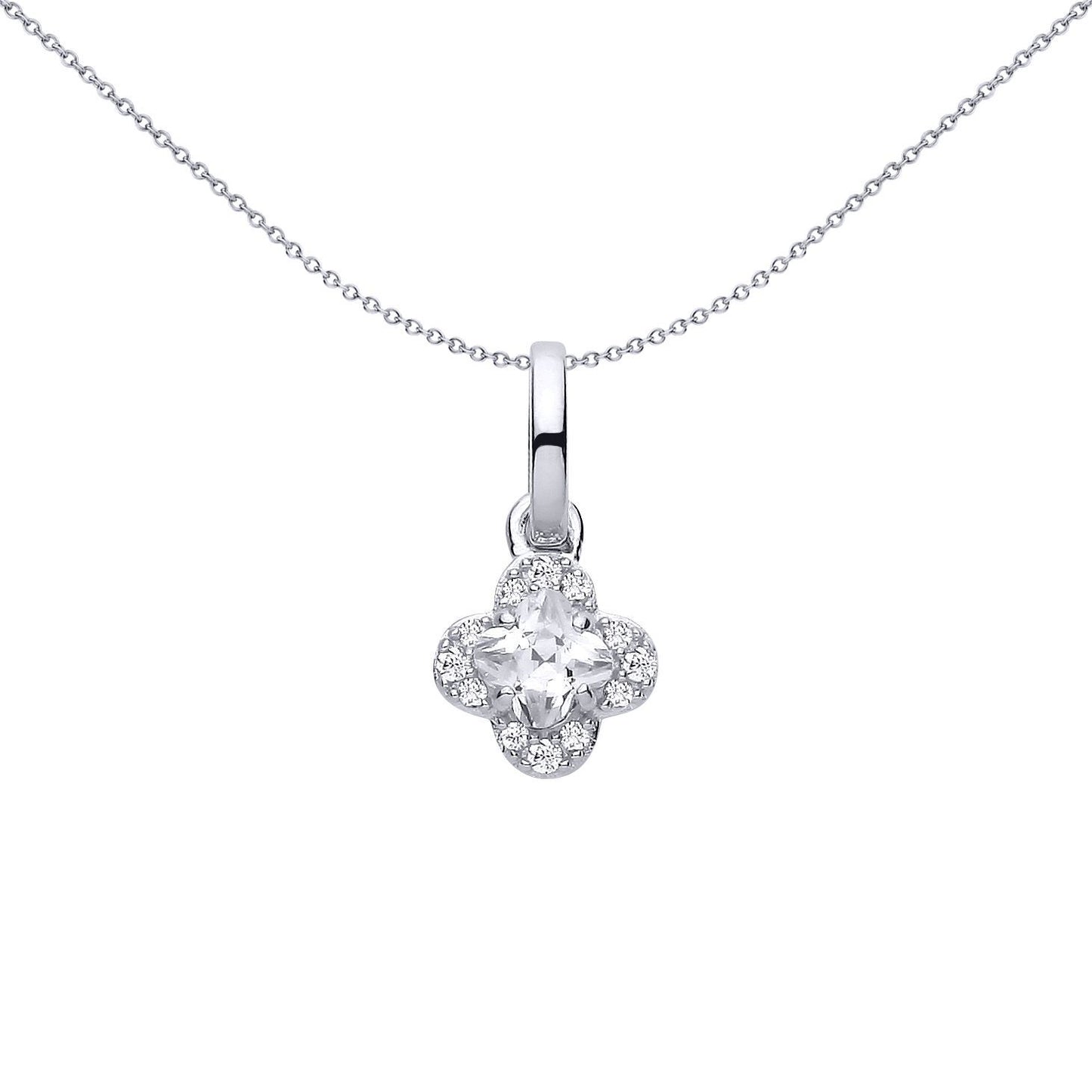 Silver  Clover CZ Clover Solitaire Cluster Charm Pendant - GVP696