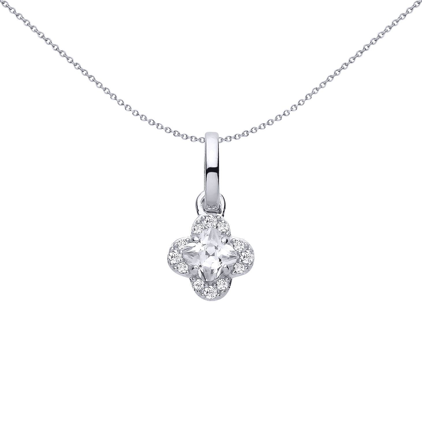 Silver  Clover CZ Clover Solitaire Cluster Charm Pendant - GVP696