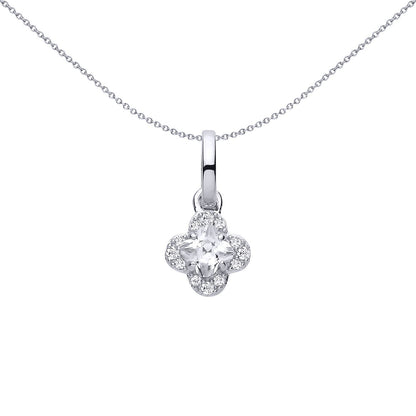 Silver  Clover CZ Clover Solitaire Cluster Charm Pendant - GVP696