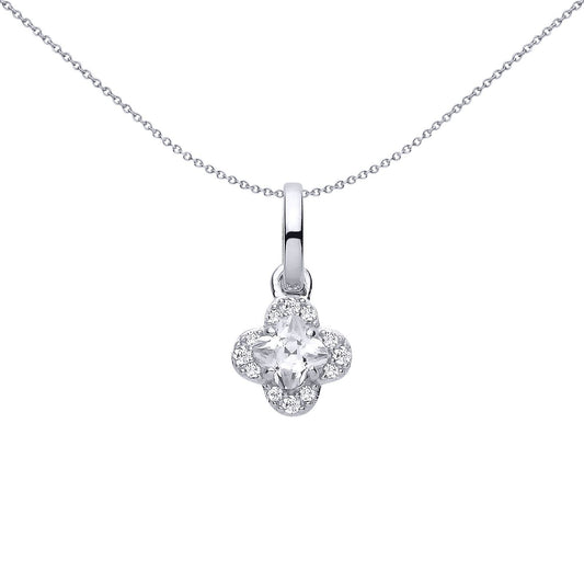 Silver  Clover CZ Clover Solitaire Cluster Charm Pendant - GVP696