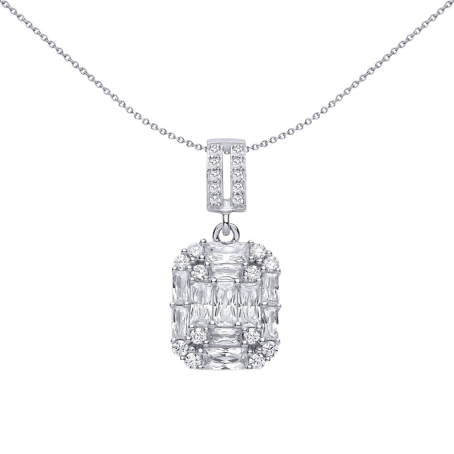 Silver  Radiant CZ Illusion-Emerald-cut Puzzle Charm Pendant - GVP697
