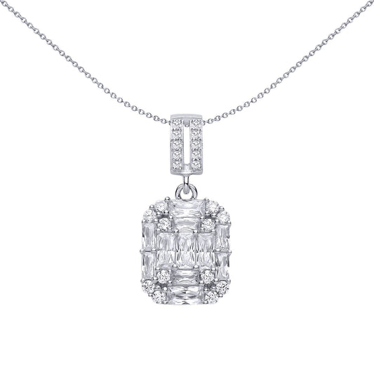 Silver  Radiant CZ Illusion-Emerald-cut Puzzle Charm Pendant - GVP697