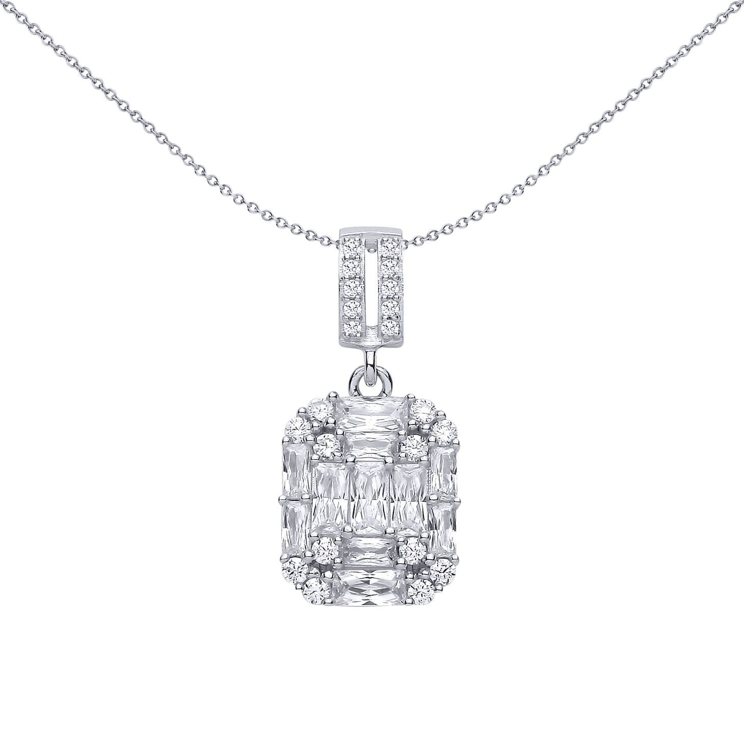 Silver  Radiant CZ Illusion-Emerald-cut Puzzle Charm Pendant - GVP697