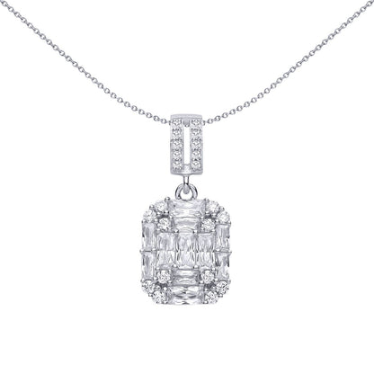 Silver  Radiant CZ Illusion-Emerald-cut Puzzle Charm Pendant - GVP697