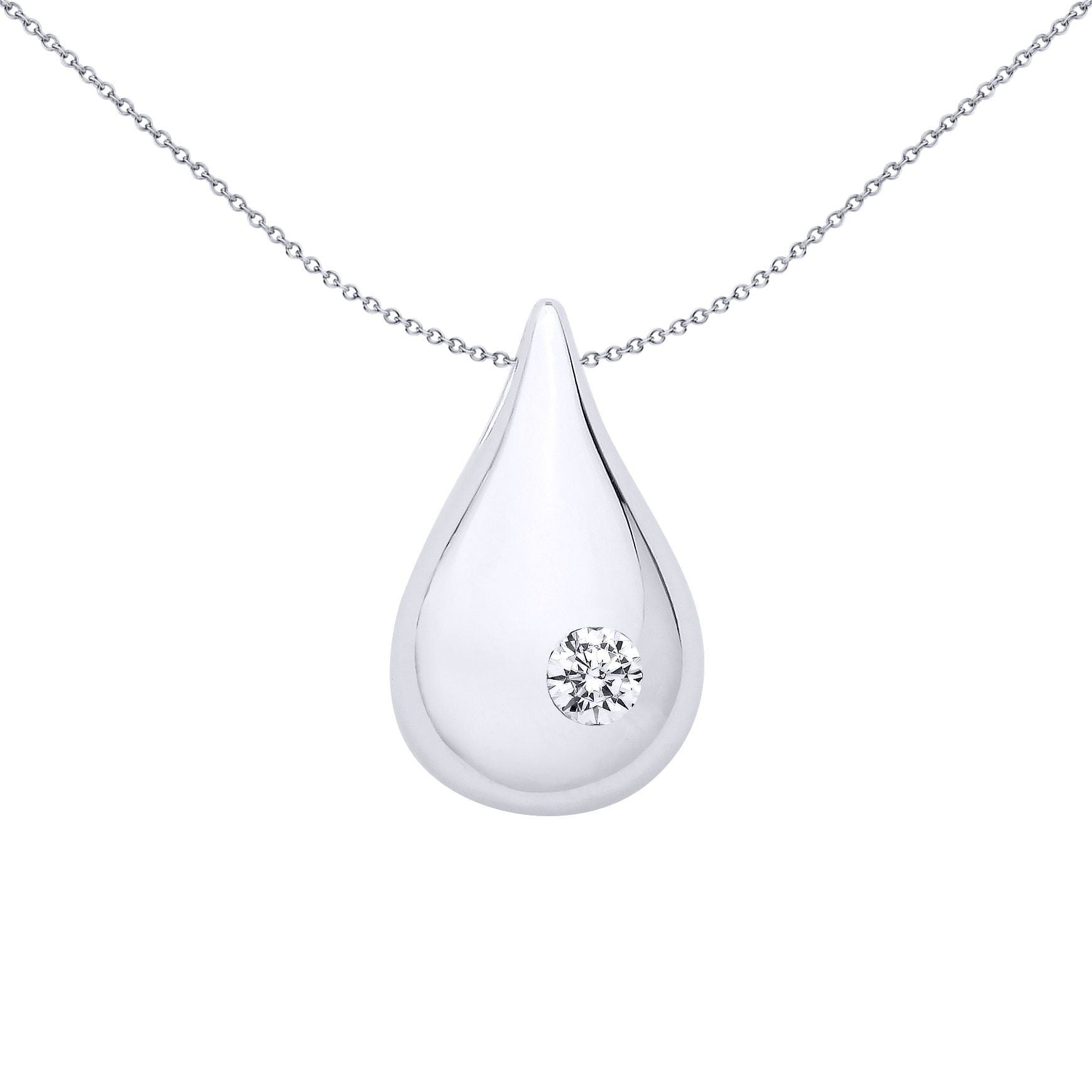 Silver  CZ Luminous Avocado Teardrop Solitaire Charm Pendant - GVP698