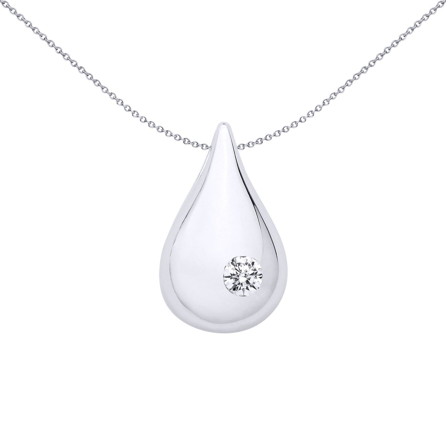 Sterling Silver CZ Domed Teardrop Pendant - GVP698