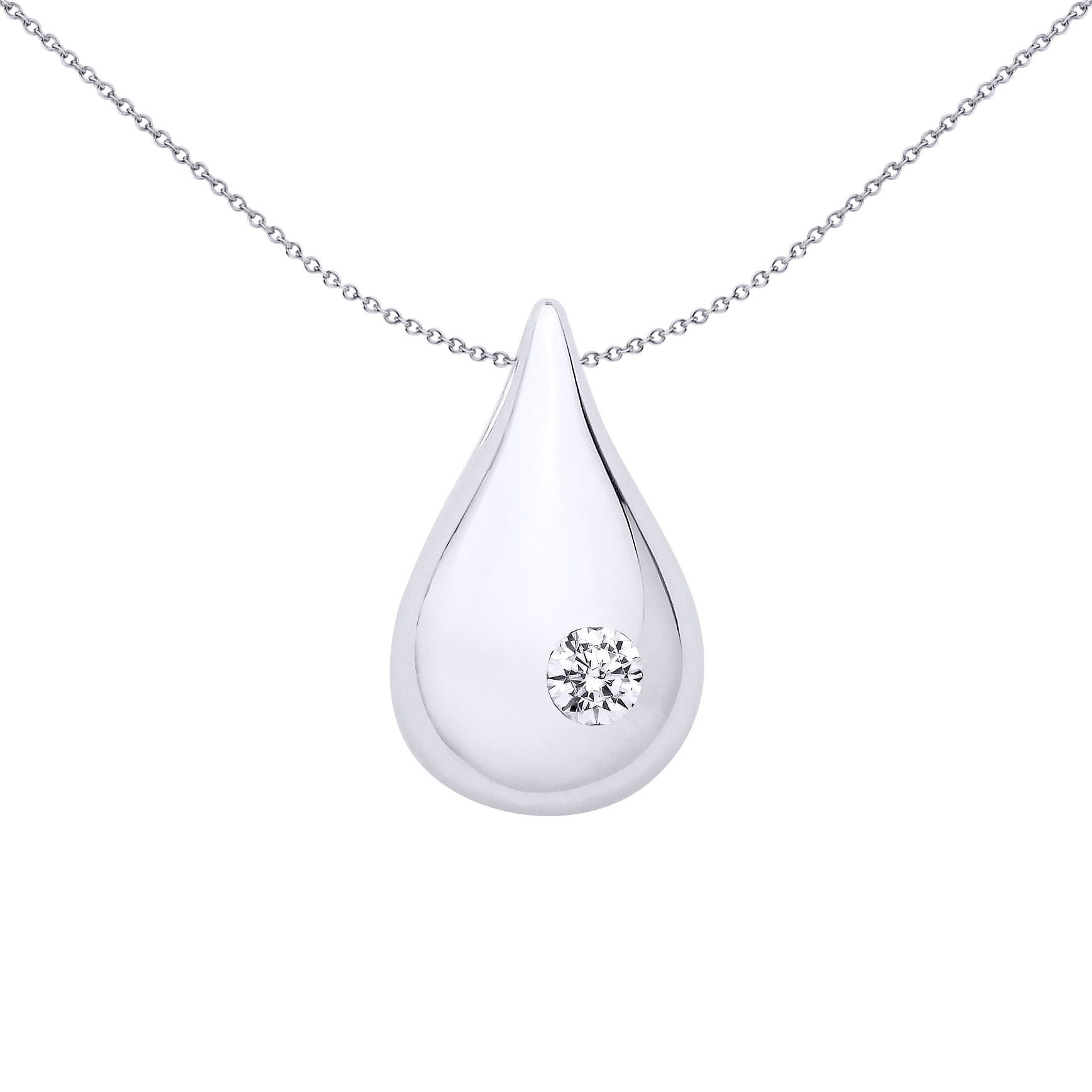 Sterling Silver CZ Domed Teardrop Pendant - GVP698
