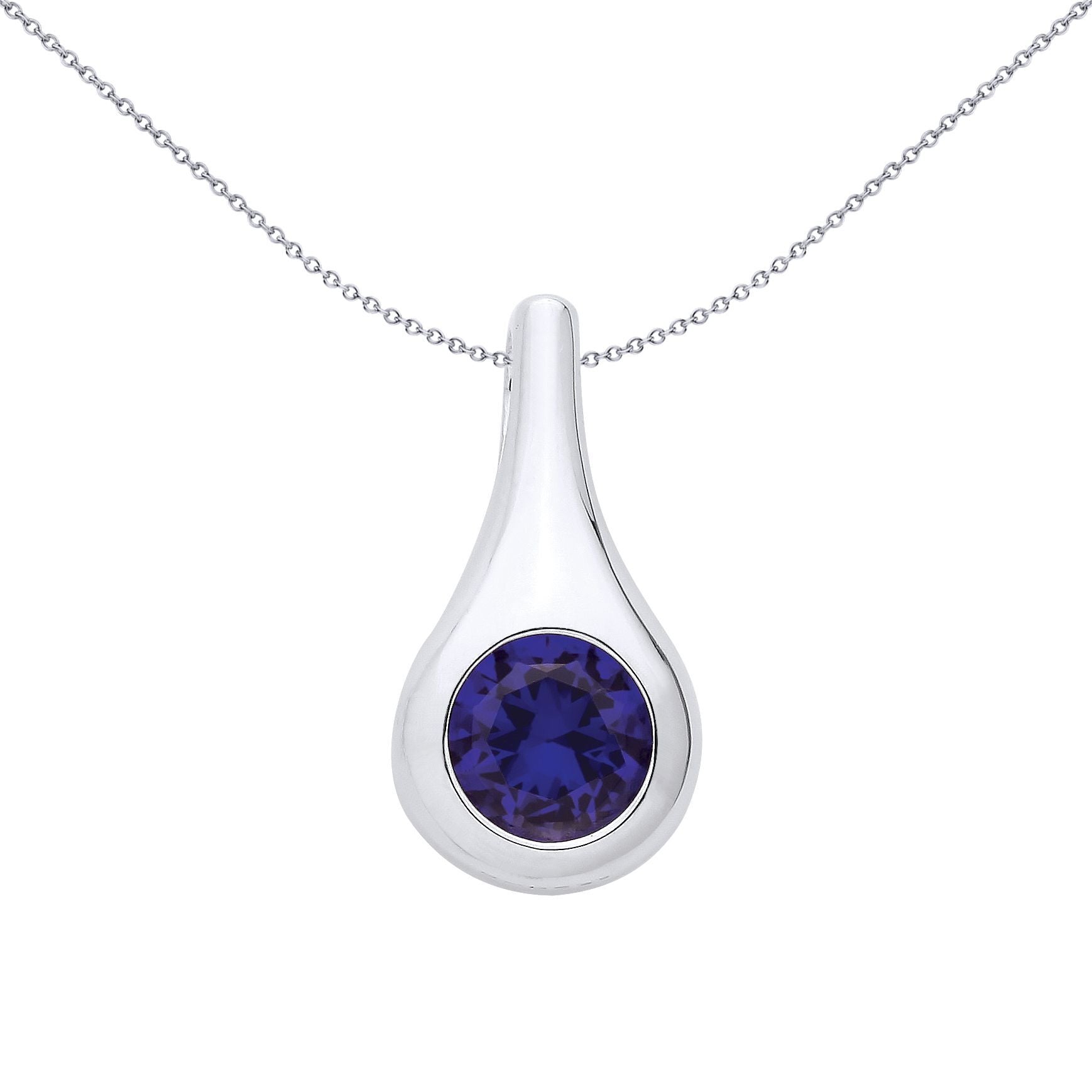 Silver  Blue CZ Over The Top Avocado Teardrop Solitaire Pendant - GVP699