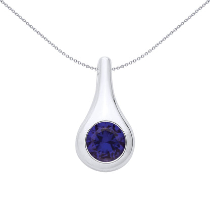 Silver  Blue CZ Over The Top Avocado Teardrop Solitaire Pendant - GVP699