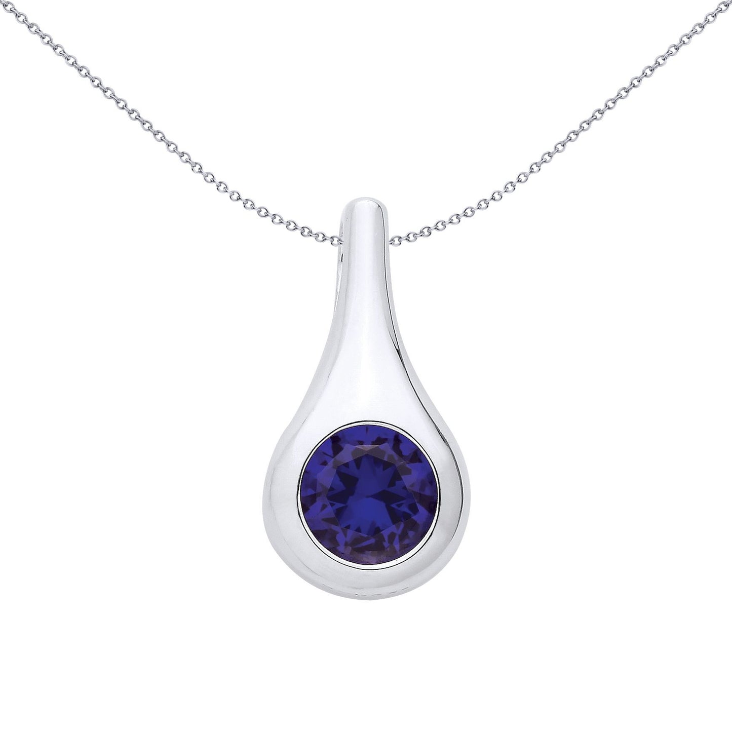 Silver  Blue CZ Over The Top Avocado Teardrop Solitaire Pendant - GVP699