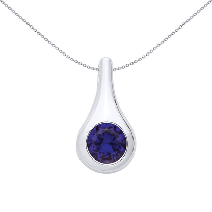 Sterling Silver Sapphire Tear Drop Pendant - GVP699