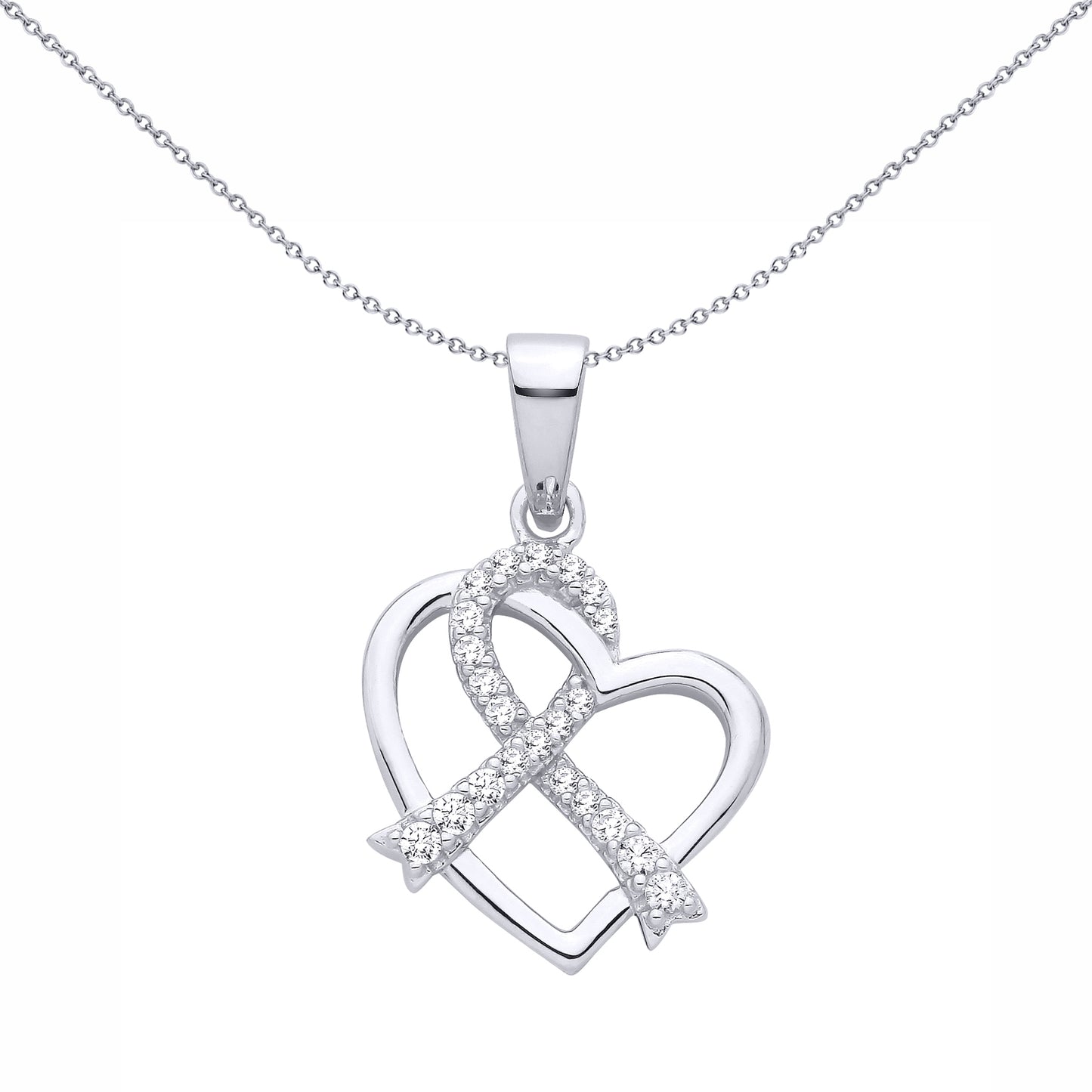 Silver  CZ Twined Love Heart Pave Ribbon Heart Pendant - GVP700