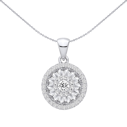 Silver  CZ Shimmering Solar Cluster Circular Halo Charm Pendant - GVP704