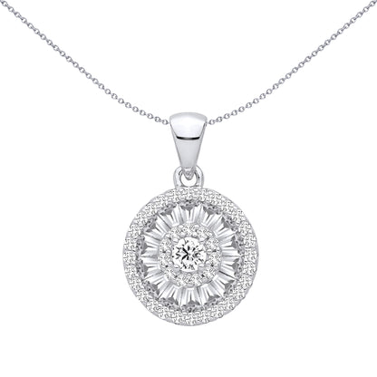 Silver  CZ Shimmering Solar Cluster Circular Halo Charm Pendant - GVP704
