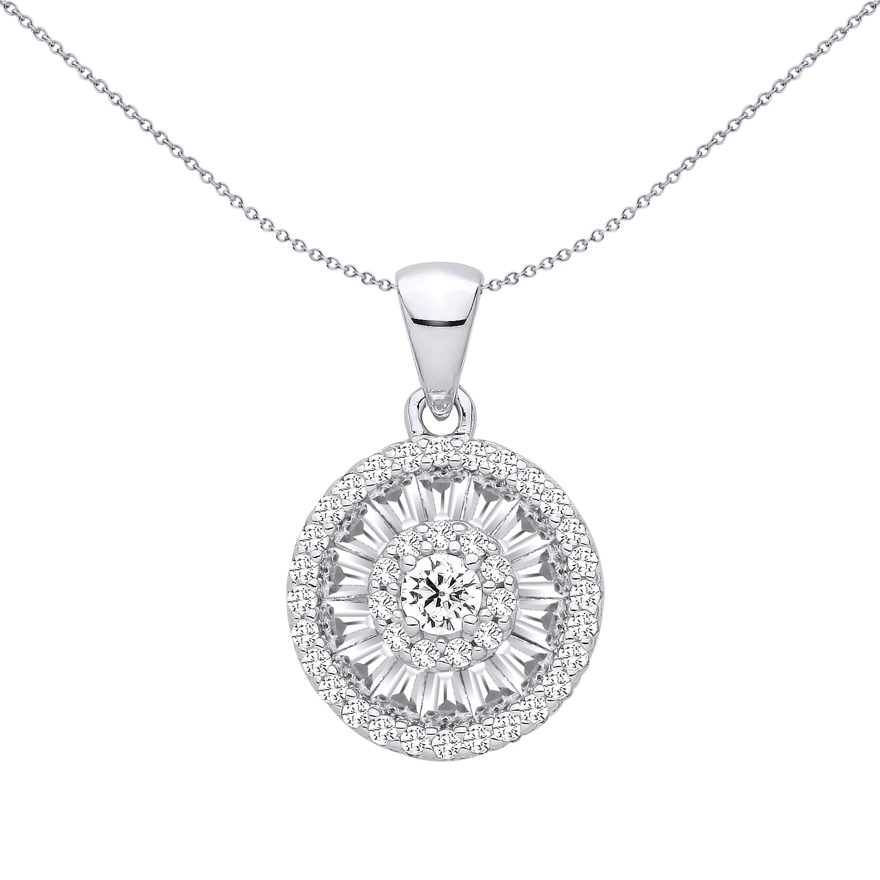 Sterling Silver CZ Fancy Round & Baguette Pendant - GVP704