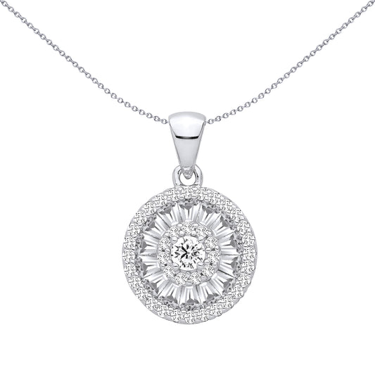 Sterling Silver CZ Fancy Round & Baguette Pendant - GVP704