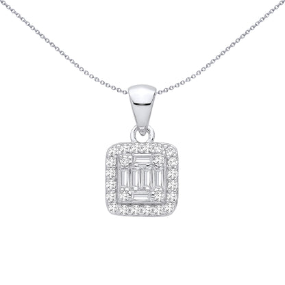 Sterling Silver  CZ Fancy Square Baguette Pendant - GVP705