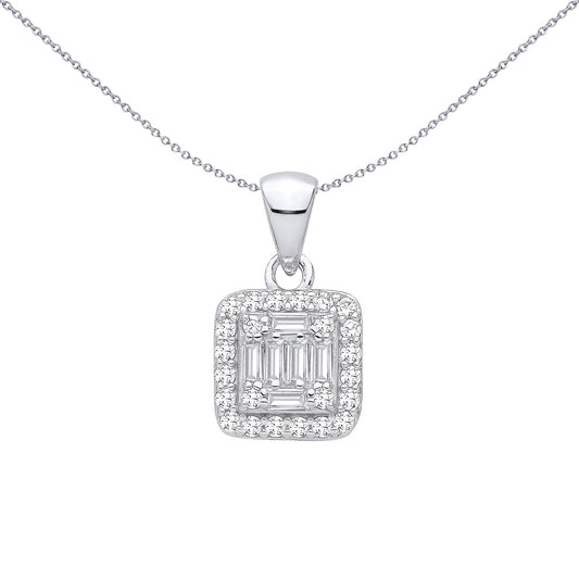 Sterling Silver  CZ Fancy Square Baguette Pendant - GVP705