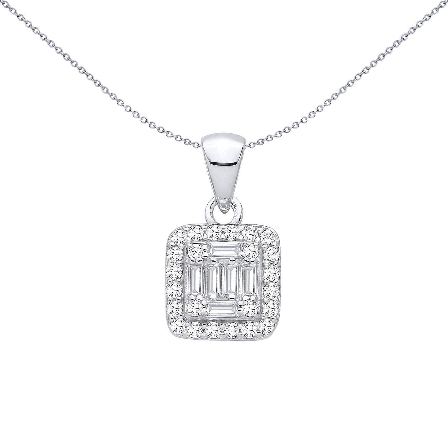 Sterling Silver  CZ Fancy Square Baguette Pendant - GVP705