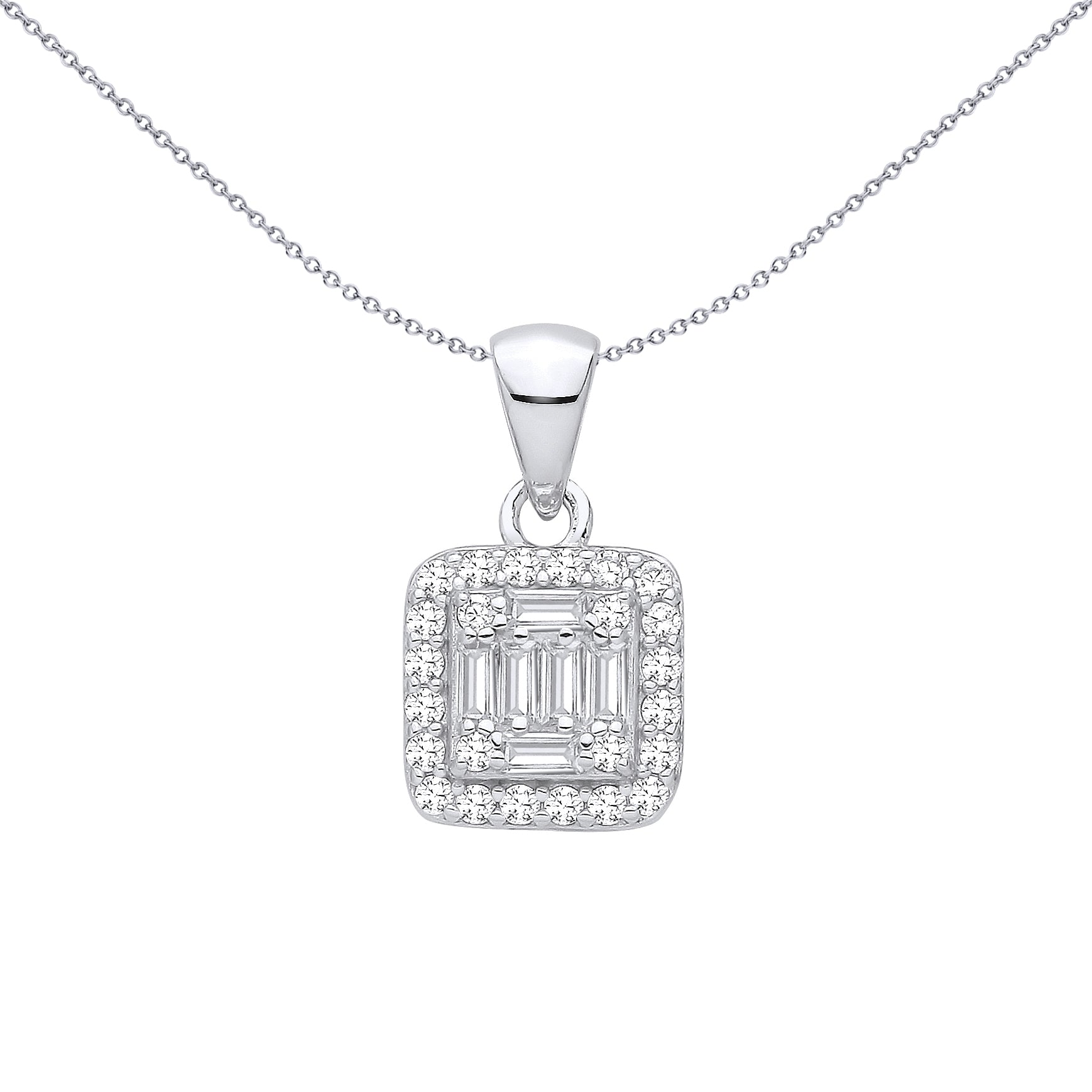 Sterling Silver  CZ Fancy Square Baguette Pendant - GVP705