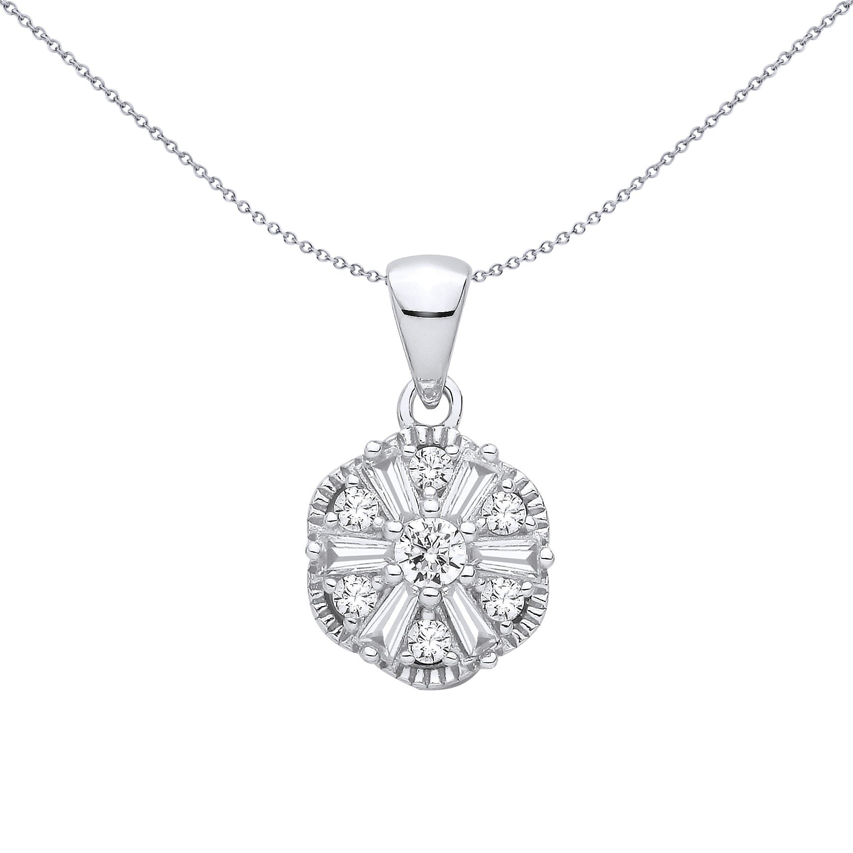 Sterling Silver CZ Fancy Round & Baguette Pendant - GVP706