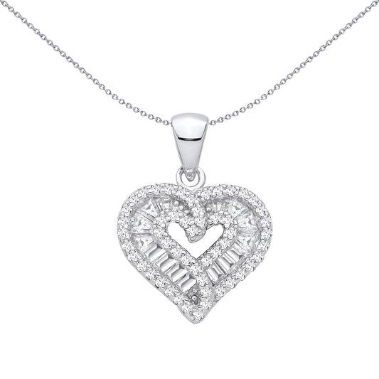 Sterling Silver CZ Round & Baguette Heart Pendant - GVP707