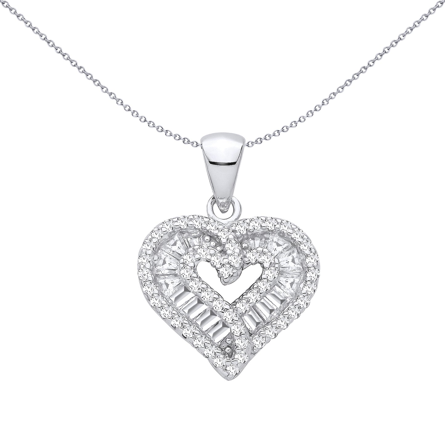 Sterling Silver CZ Round & Baguette Heart Pendant - GVP707