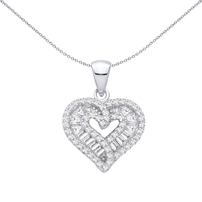 Silver  Trapezoid CZ Layered Heart Tentacle Wave Heart Pendant - GVP707