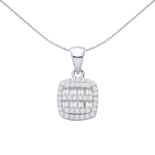 Sterling Silver  CZ Fancy Square Baguette Pendant - GVP708