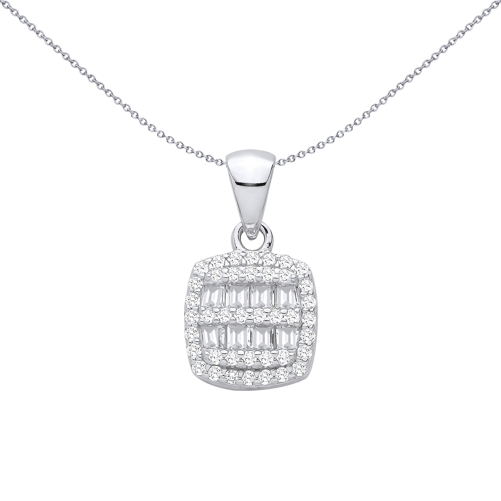 Sterling Silver  CZ Fancy Square Baguette Pendant - GVP708