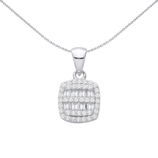 Sterling Silver  CZ Fancy Square Baguette Pendant - GVP708