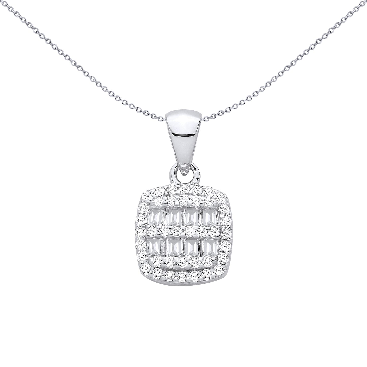 Sterling Silver  CZ Fancy Square Baguette Pendant - GVP708