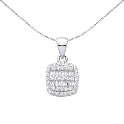 Sterling Silver  CZ Fancy Square Baguette Pendant - GVP708