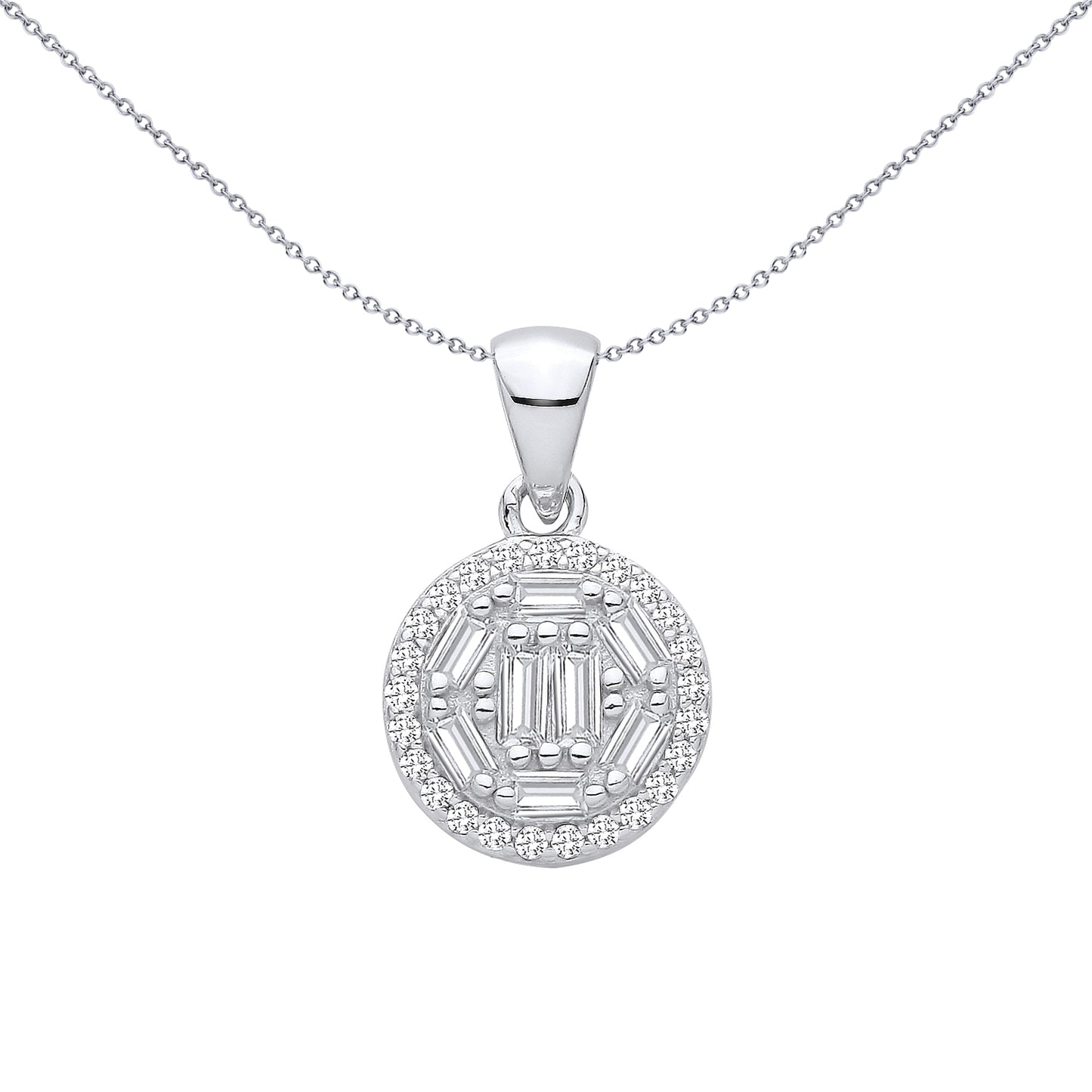 Sterling Silver CZ Fancy Round & Baguette Pendant - GVP709
