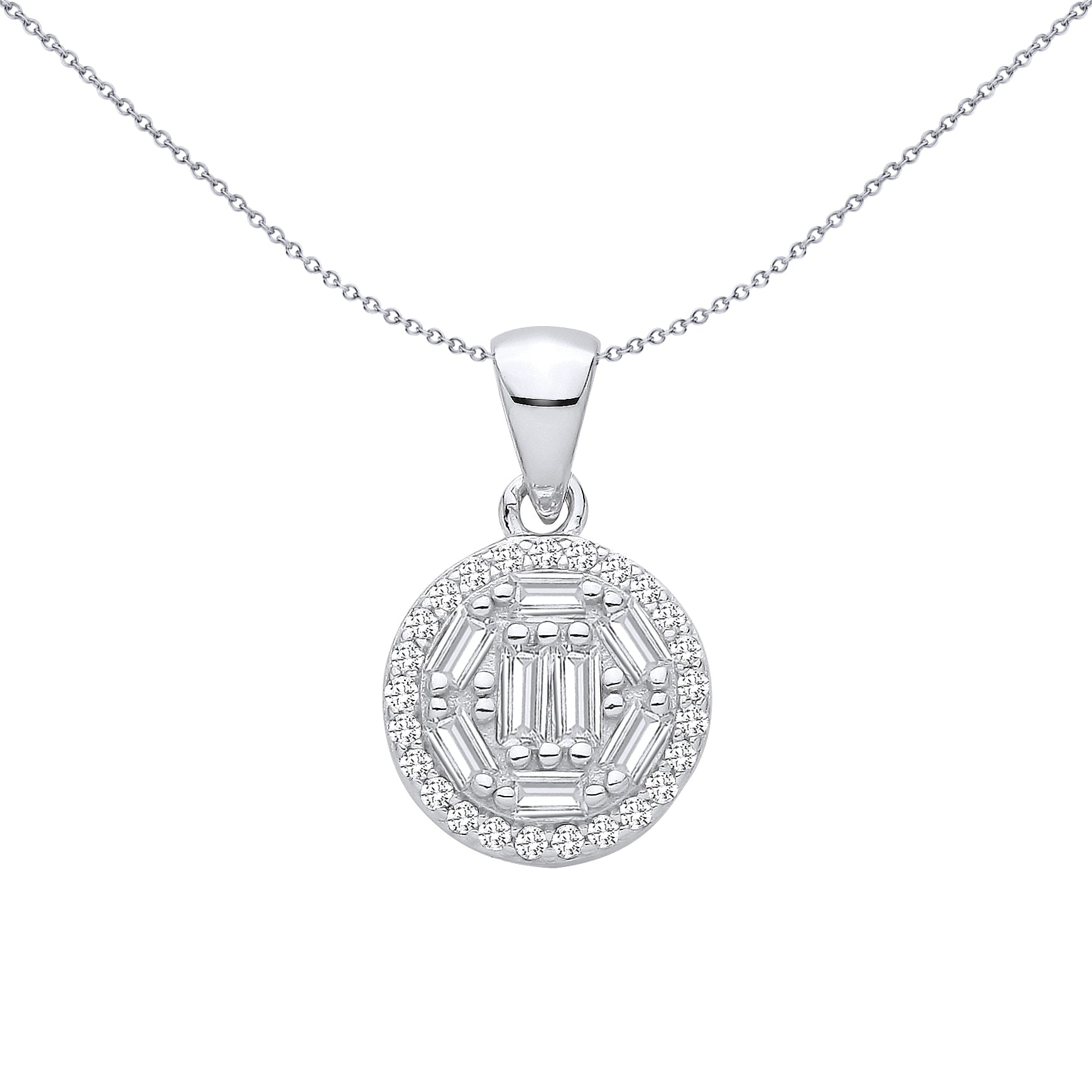 Sterling Silver CZ Fancy Round & Baguette Pendant - GVP709