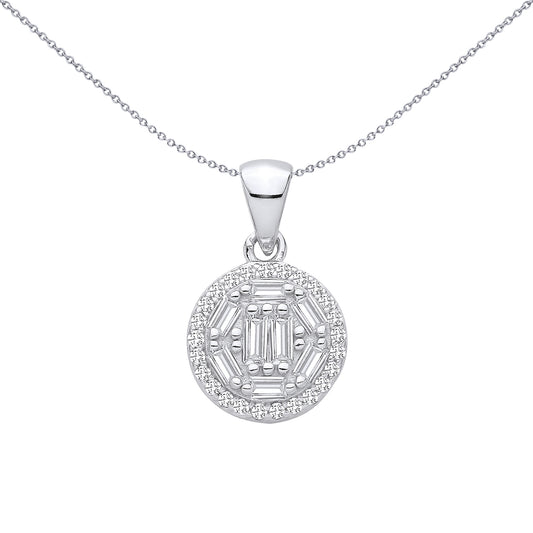 Sterling Silver CZ Fancy Round & Baguette Pendant - GVP709