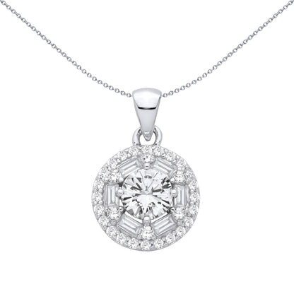 Silver  Baguette CZ Explodding Radiant Circular Halo Pendant - GVP710
