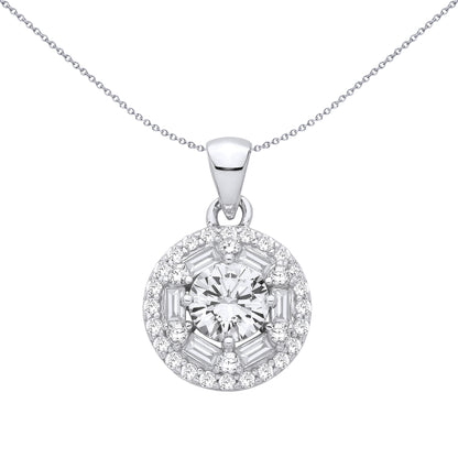Sterling Silver CZ Fancy Round & Baguette Pendant - GVP710