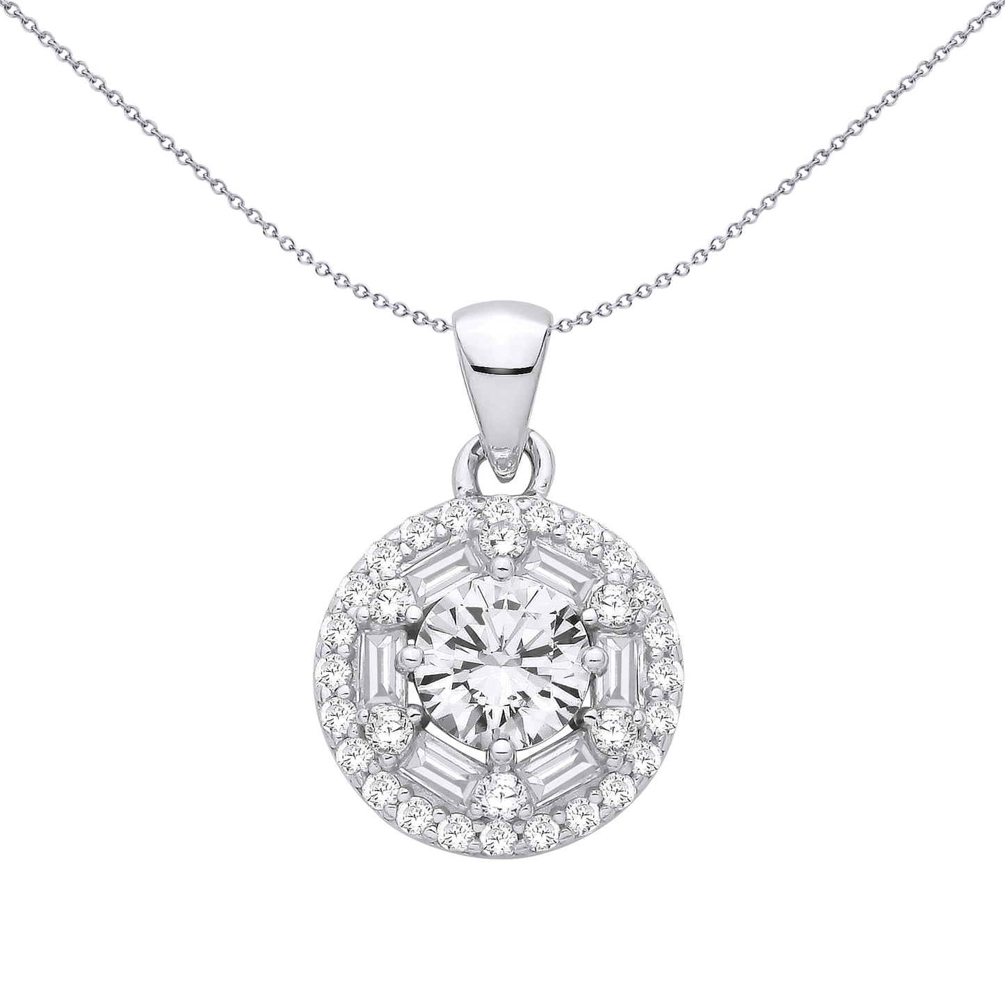 Sterling Silver CZ Fancy Round & Baguette Pendant - GVP710