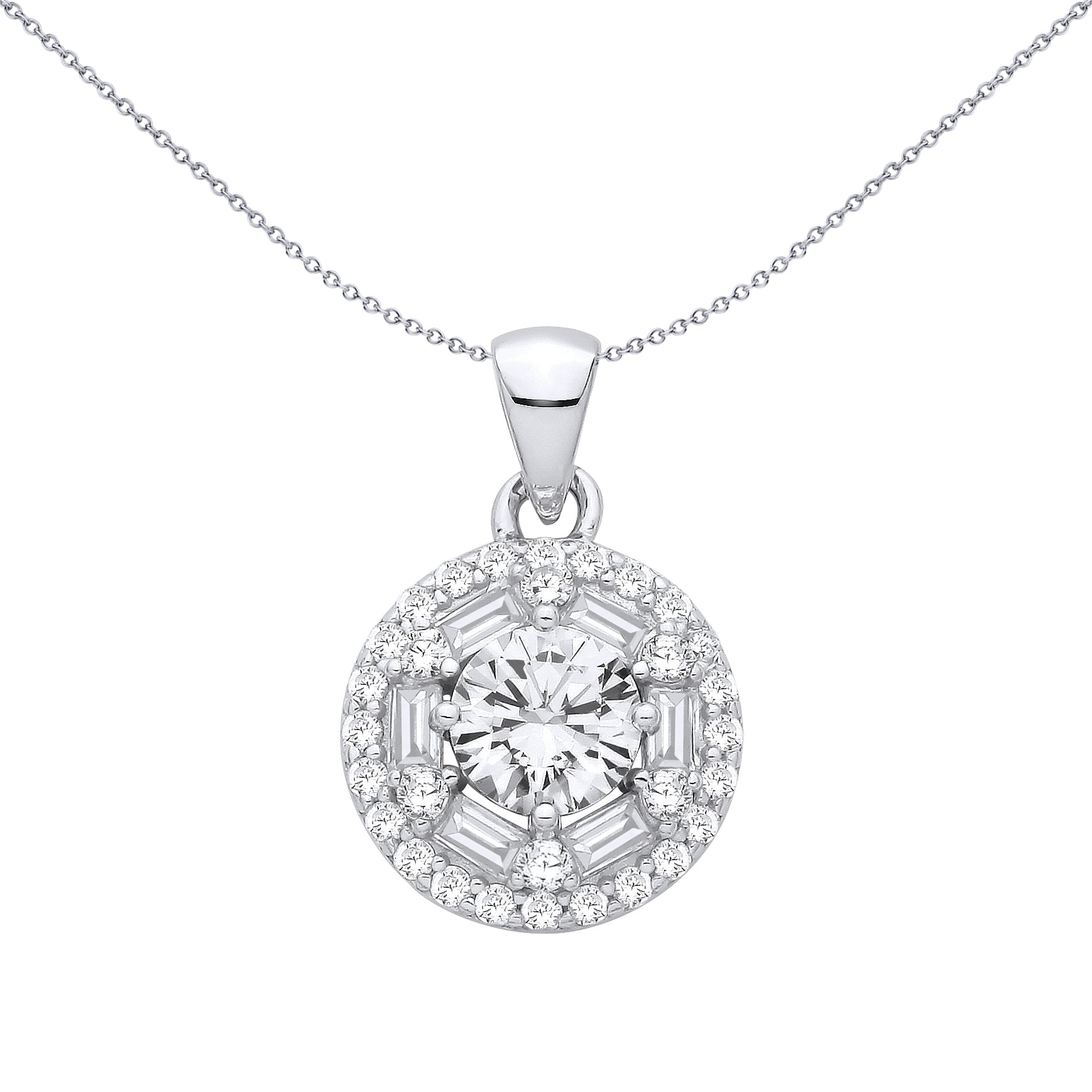 Sterling Silver CZ Fancy Round & Baguette Pendant - GVP710