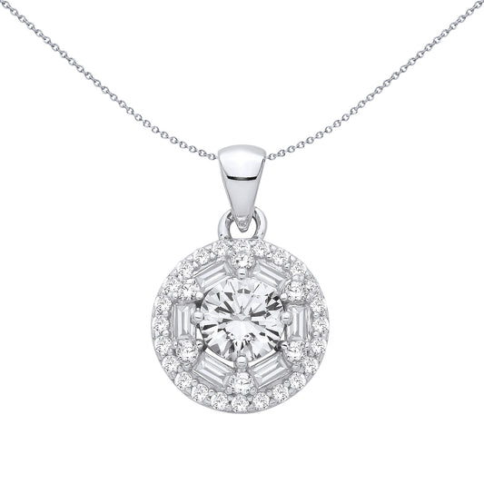 Sterling Silver CZ Fancy Round & Baguette Pendant - GVP710